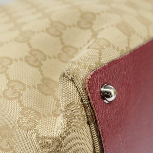 GUCCI GG Canvas Tote Bag Beige Silver Red - Picture 13 of 16
